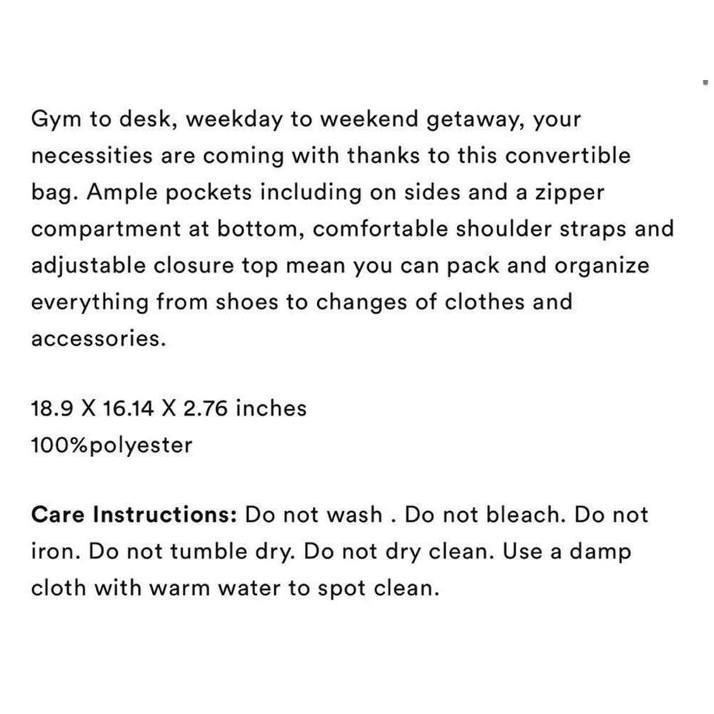 NWT Beyond Yoga Black Nylon Convertible Gym Bag/Backpack - Picture 6 of 11